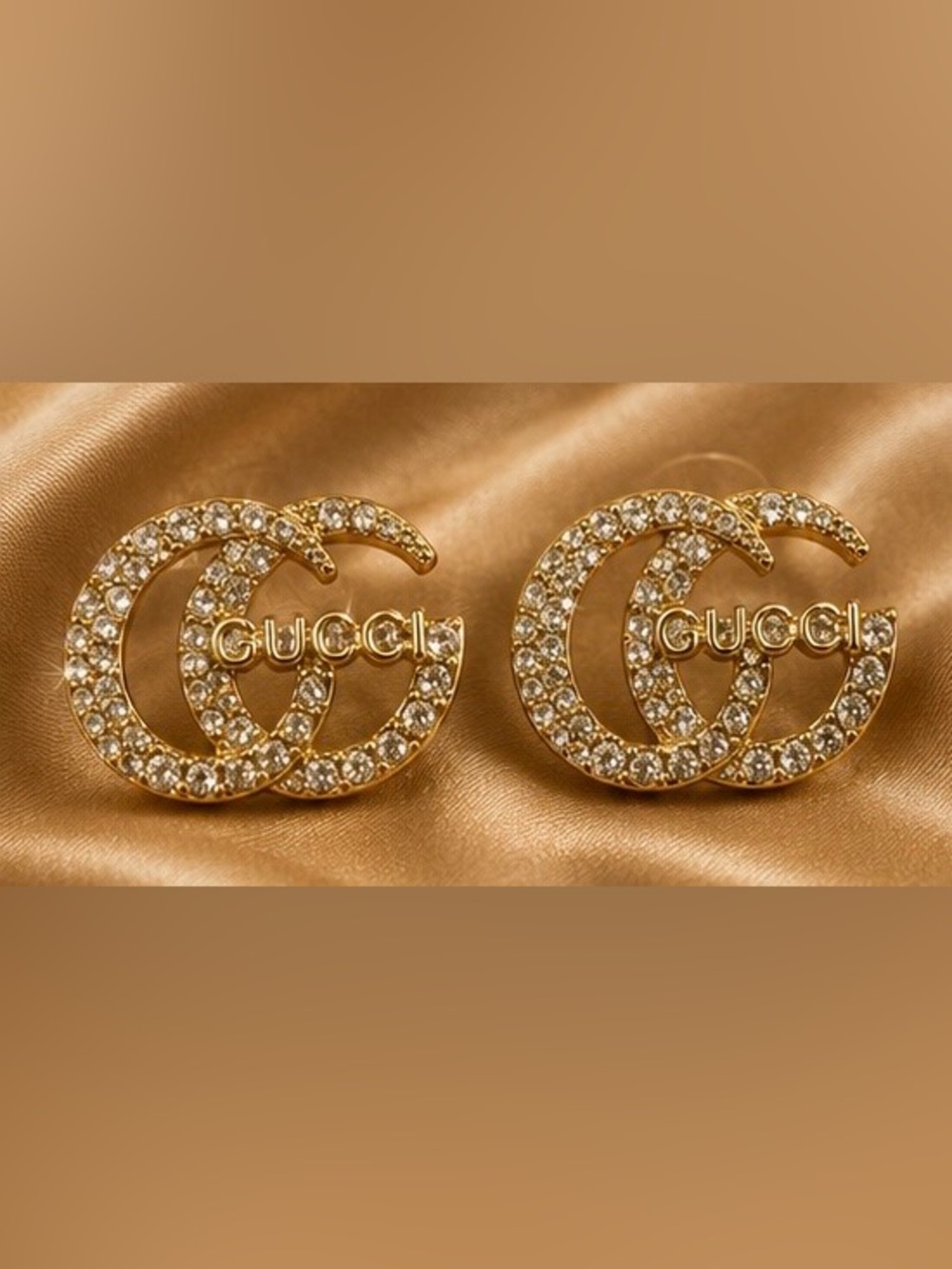 Gold Tone Crystal Interlocking Circle Statement Stud Earrings